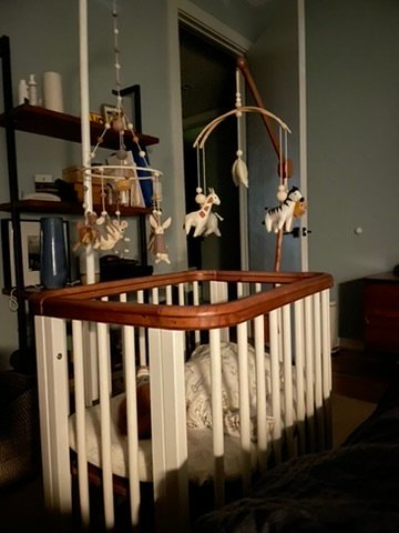 Wooden Crib with Mobile